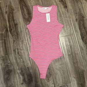 BLUENOTES BNWT pink striped body suit women’s xs